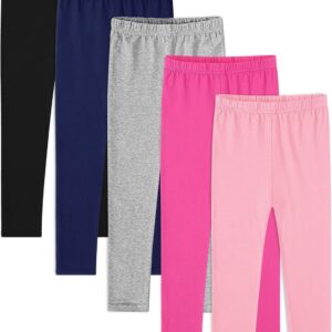 5 Pack Girls Leggings Cotton Full Length Stretchy Kids Pants Footless 5-14 Years