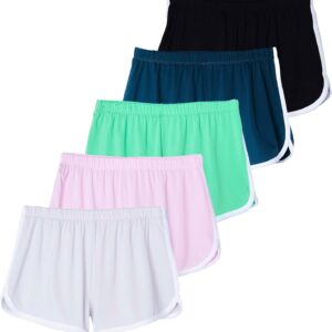 5 Pack: Girls' Dry-Fit Active Athletic Dolphin Shorts (Ages 4-16)