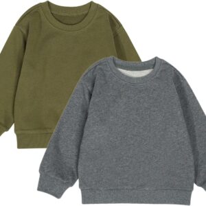 Toddler Baby Boys Girls 2 Pack Sweatshirt Crewneck Cotton Long Sleeve Solid Color Pullover Tops