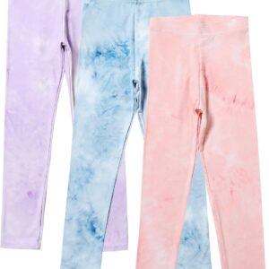 3 Pack Girls Printed Leggings Yoga Pants for Kids Basic Full Length Leggings Girls Stretchy Tie-Dyed Pants