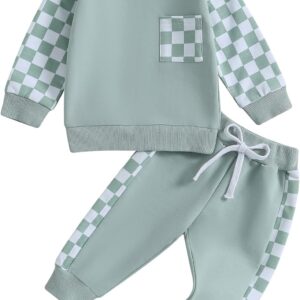 Toddler Baby Boy Fall Winter Outfit Contrast Color Long Sleeve Sweatshirts Stretch Jogger Pants Newborn Clothes Set