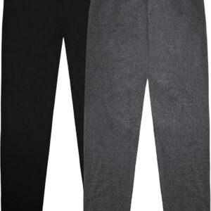 Girls' Leggings 2-Pack - 95% Cotton Full Length Pants with Elastic Waist, Soft Stretchy Athletic Pants for Kids 3T-7Y