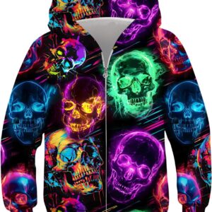 6-16T Boys Girls Zip Up Hoodies Sweatshirts 3D Printed Cool Pullover with Pockets